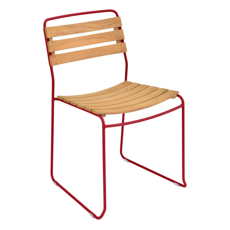 Mobilier - Chaises, fauteuils de salle à manger - Chaise empilable Surprising   - Fermob - Coquelicot / Bois - Acier peint, Teck huilé
