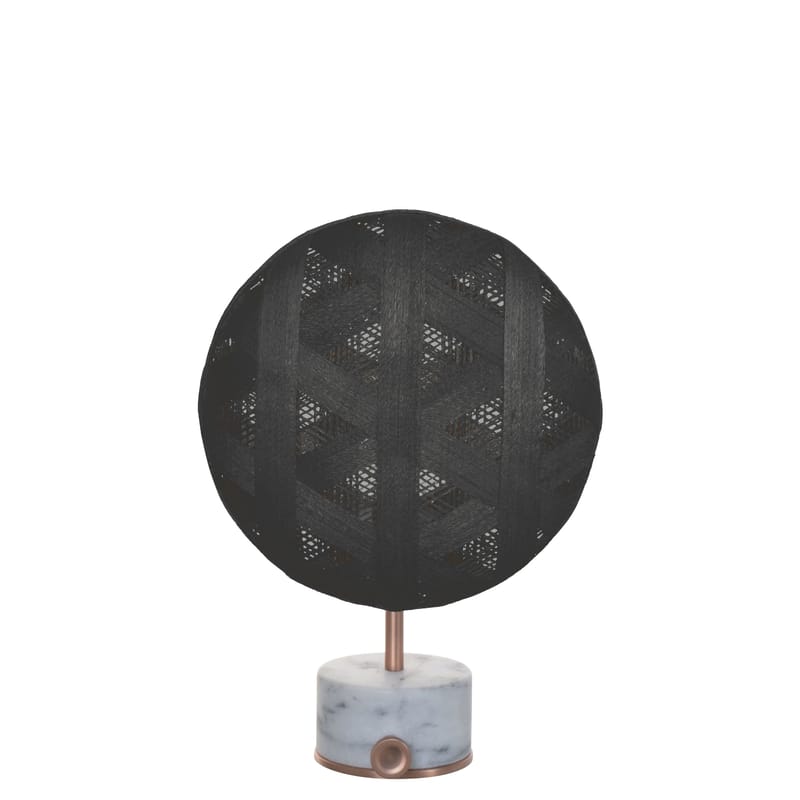 Luminaire - Lampes de table - Lampe de table Chanpen Hexagon tissu pierre noir / Ø 26 cm - Motifs triangles - Forestier - Noir / Cuivre - Abaca tissé, Marbre, Métal