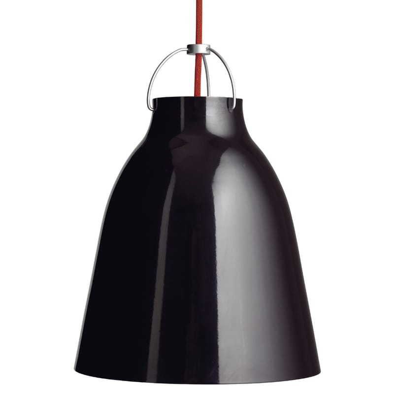 Luminaire - Suspensions - Suspension Caravaggio Medium métal noir / Ø 25,7 cm - Lightyears - Noir brillant / Câble rouge - Aluminium laqué