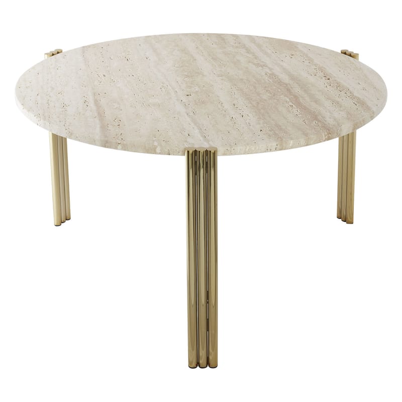 Mobilier - Tables basses - Table basse Tribus pierre or beige / Ø 80 x H 45 cm - Travertin - AYTM - Travertin beige / Or - Acier, Pierre Travertin