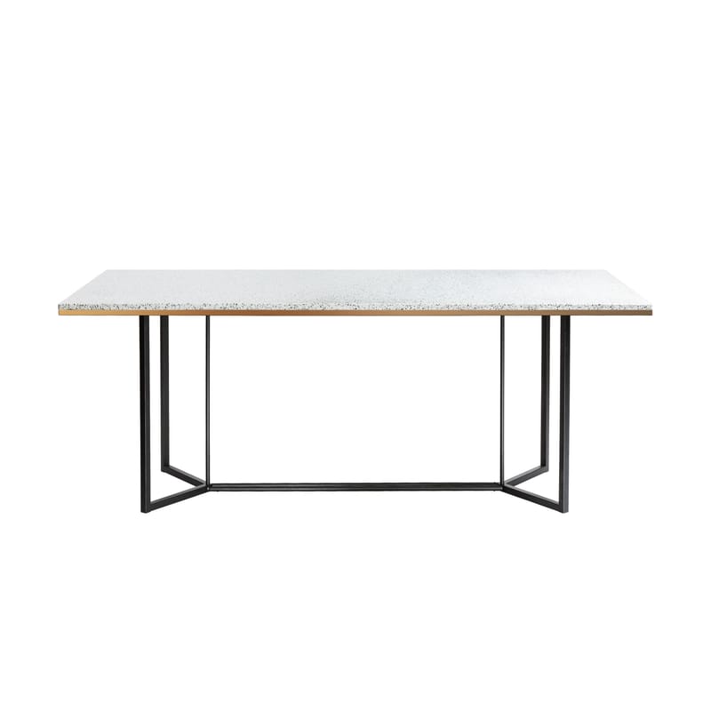 Dossiers - Tendance Nature moderne - Table rectangulaire Terrazzo pierre blanc / 190 x 90 cm - RED Edition - Blanc - Acier laqué, Bois, Laiton, Terrazzo
