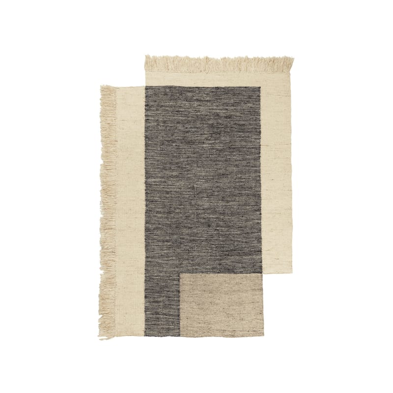 Décoration - Tapis - Tapis Counter tissu noir / 140 x 200 cm - 100% laine tissée main - Ferm Living - 140 x 200 cm / Charbon & blanc - Laine