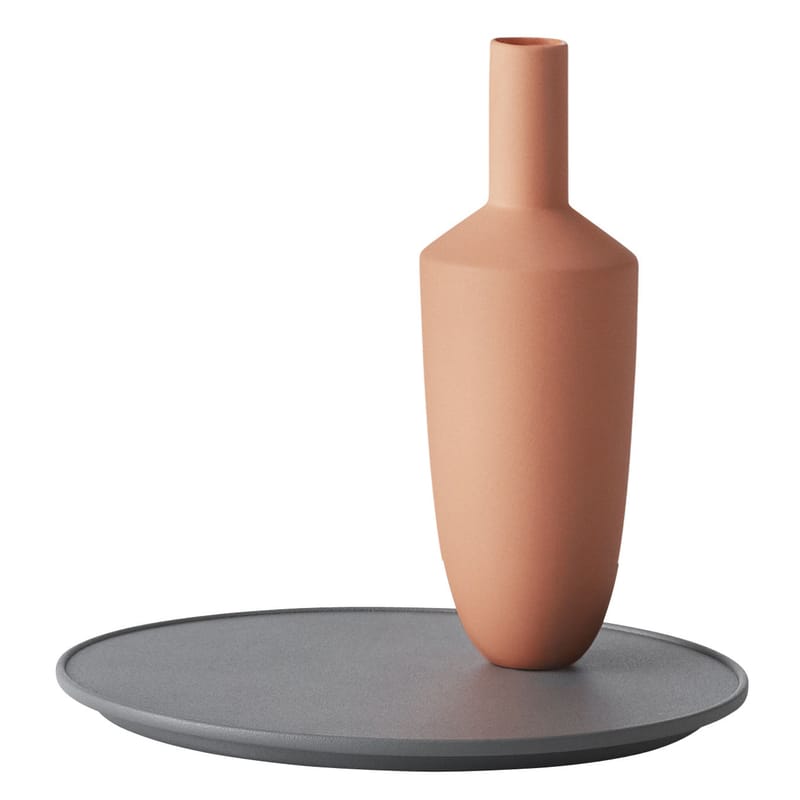 Décoration - Vases - Vase Balance métal céramique orange gris / set plateau + vase aimanté - Muuto - Vase Mandarine / Plateau gris - Acier peint, Porcelaine
