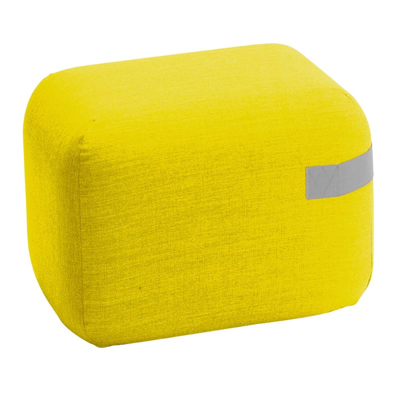Mobilier - Poufs - Pouf Season mini tissu jaune / Roulettes - 50 x 50 cm - Viccarbe - Jaune / Sangle grise - Bois, Mousse de polyuréthane expansé, Tissu Kvadrat