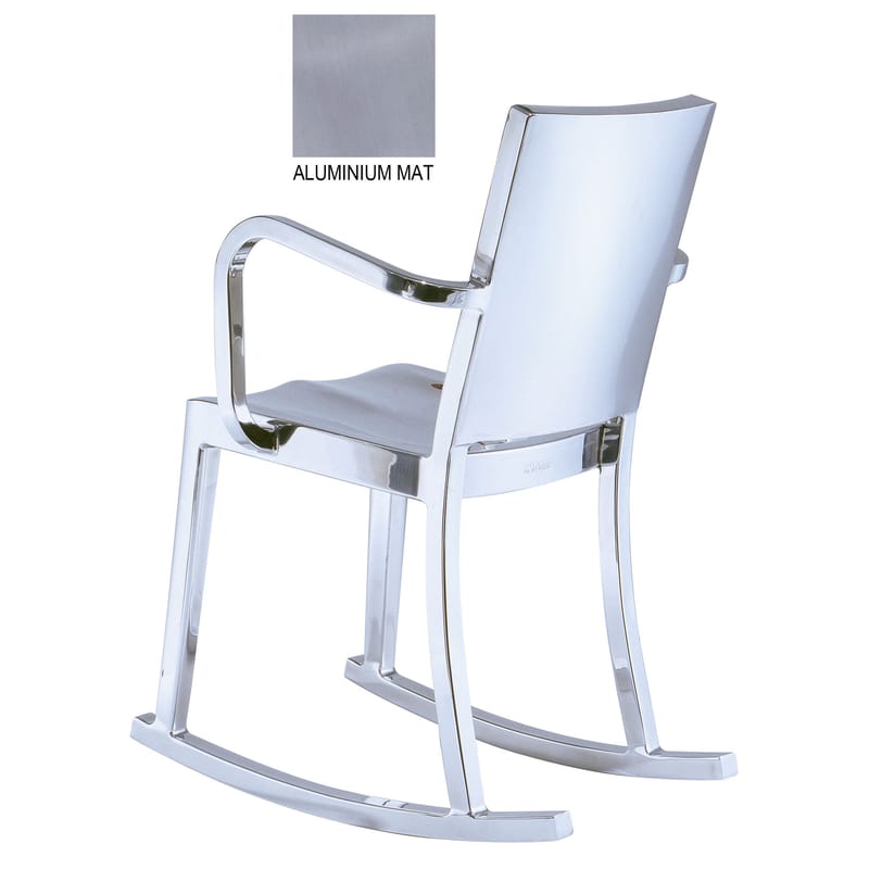 Mobilier - Fauteuils - Rocking chair Hudson Outdoor métal / Alu brossé - Emeco - Alu brossé (outdoor) - Aluminium brossé recyclé