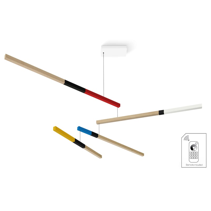 Luminaire - Suspensions - Suspension Tasso Cub LED / Chêne - L 155 cm / DIMMABLE (3000 Lumens) - Presse citron - Jaune, bleu, blanc, rouge, Noir / Bois - Chêne massif peint