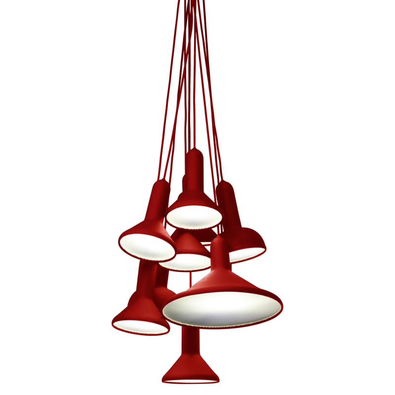 Luminaire - Suspensions - Suspension Torch Light plastique rouge / ensemble de 10 suspensions - Established & Sons - Rouge / Câble rouge - Polycarbonate, PVC