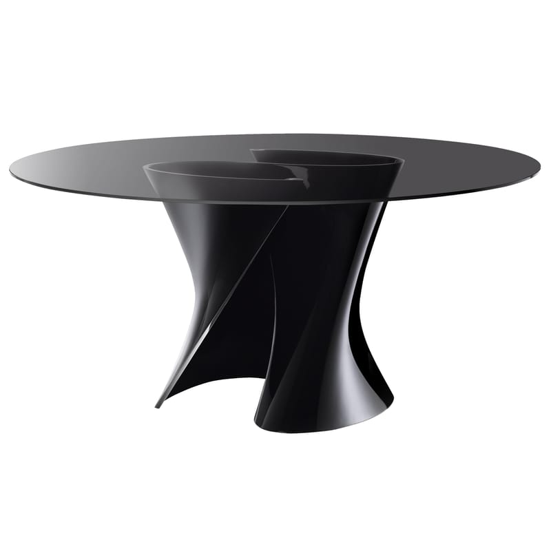 Mobilier - Tables - Table ronde S verre plastique noir / Ø 140 cm - MDF Italia - Gris fumé / Base noire - Cristalplant, Verre trempé