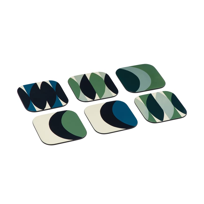 Table et cuisine - Dessous de plat - Dessous de verre Tchin bois bleu vert / Set de 6 - Bois laqué - Maison Sarah Lavoine - Bleu & vert - Bois laqué