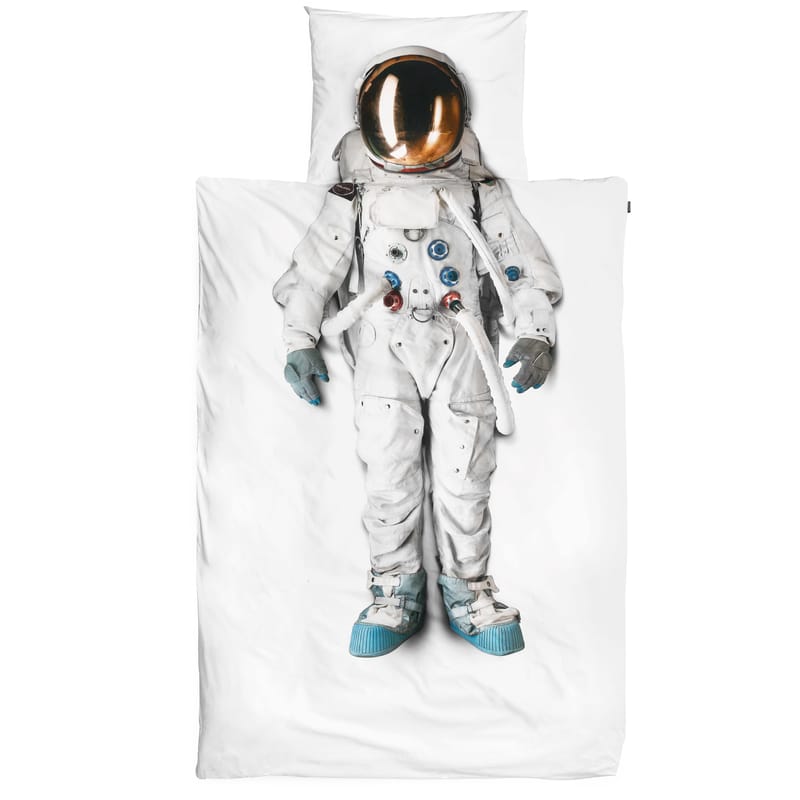 Décoration - Pour les enfants - Parure de lit 1 personne Astronaute tissu blanc / 140 x 200 cm - Snurk - Astronaute - Percale de coton
