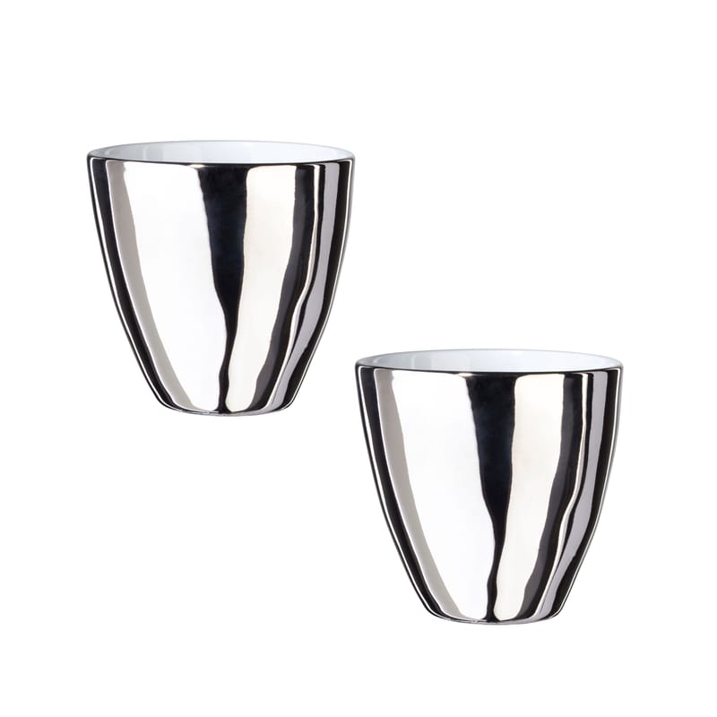 Table et cuisine - Tasses et mugs - Tasse Assoiffés céramique métal / Lot de 2 - Tsé-Tsé - Platine / Intérieur blanc - Porcelaine