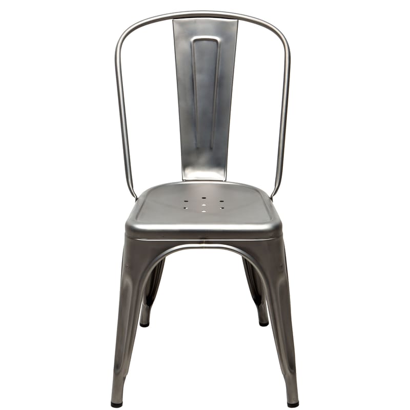 Mobilier - Chaises, fauteuils de salle à manger - Chaise empilable A Indoor métal / Acier brut - Pour l\'intérieur - Tolix - Acier brut verni satiné - Acier brut verni satiné mat