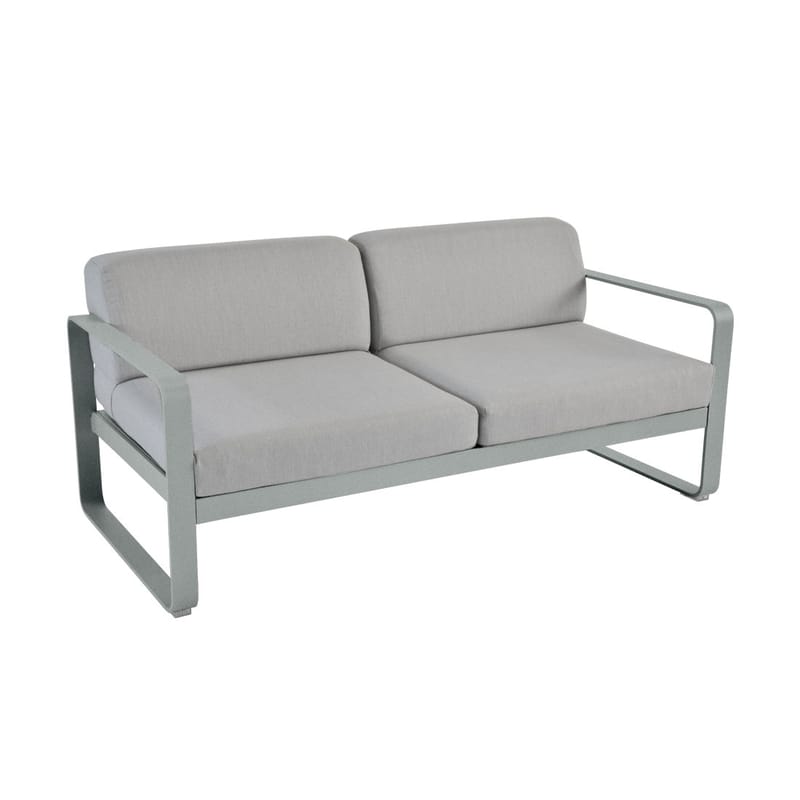 Outdoor - Gartensofas - Gartensofa 2-Sitzer Bellevie metall textil grau 2-Sitzer / L 160 cm - Fermob - Lapilligrau / Stoff - lackiertes Aluminium, Polyacryl-Gewebe, Schaumstoff