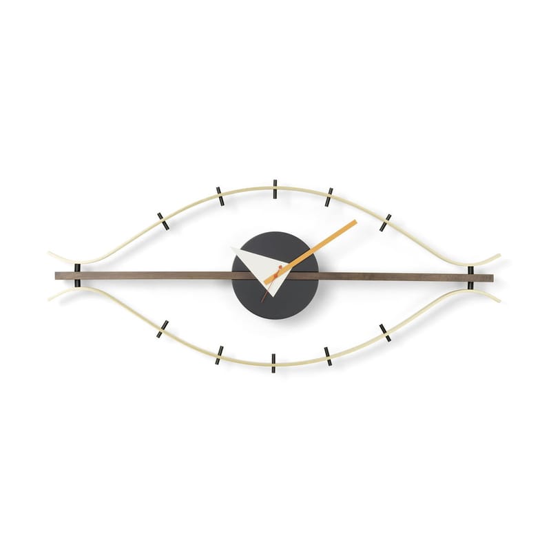 Décoration - Horloges  - Horloge Eye Clock or métal / By George Nelson, 1948-1960 / L 76 cm - Vitra - Laiton, Noyer, Noir - Laiton, Métal verni, Noyer massif