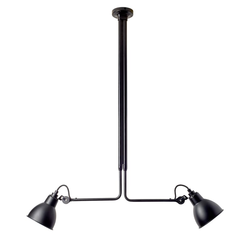 Luminaire - Suspensions - Plafonnier N°314 Double métal noir / 2 bras télescopiques - L 86 à 150 cm - DCW éditions - Noir - Acier, Fonte d\'acier