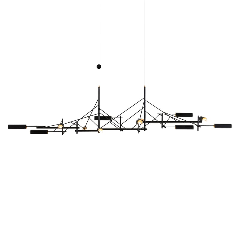 Luminaire - Suspensions - Suspension Tinkering Large métal noir / LED - 139 x 47 cm - Moooi - L 139 cm / Noir & laiton - Acier, Laiton