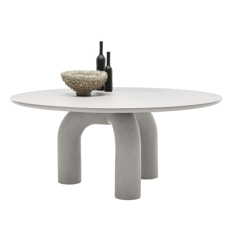 Mobilier - Tables - Table ronde Elephante pierre gris / Ø 160 cm - Mogg - Gris (finition granuleuse) - Bois, Enduit minéral, Polyuréthane