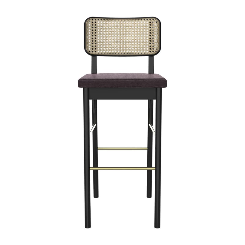 Mobilier - Tabourets de bar - Chaise de bar rembourrée Cannage tissu violet / H 65 cm - RED Edition - Tissu prune / Noir - Chêne, Laiton, Mousse, Rotin, Tissu