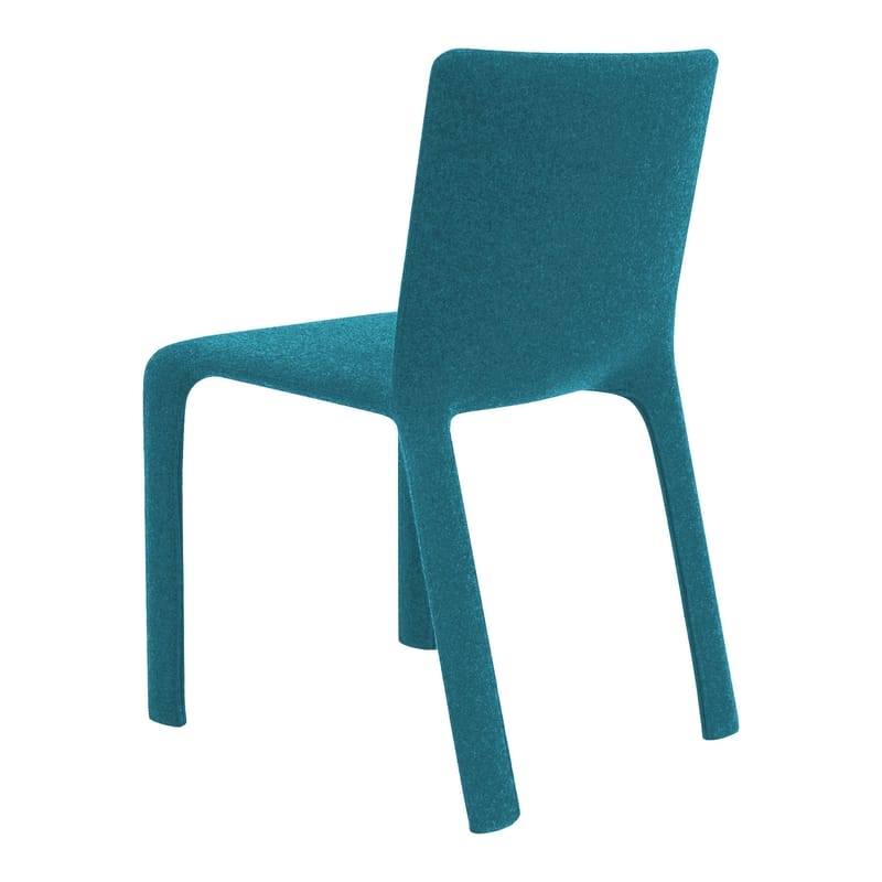 Mobilier - Chaises, fauteuils de salle à manger - Chaise rembourrée Joko tissu bleu - Kristalia - Bleu - Laine, Métal, Mousse de polyuréthane