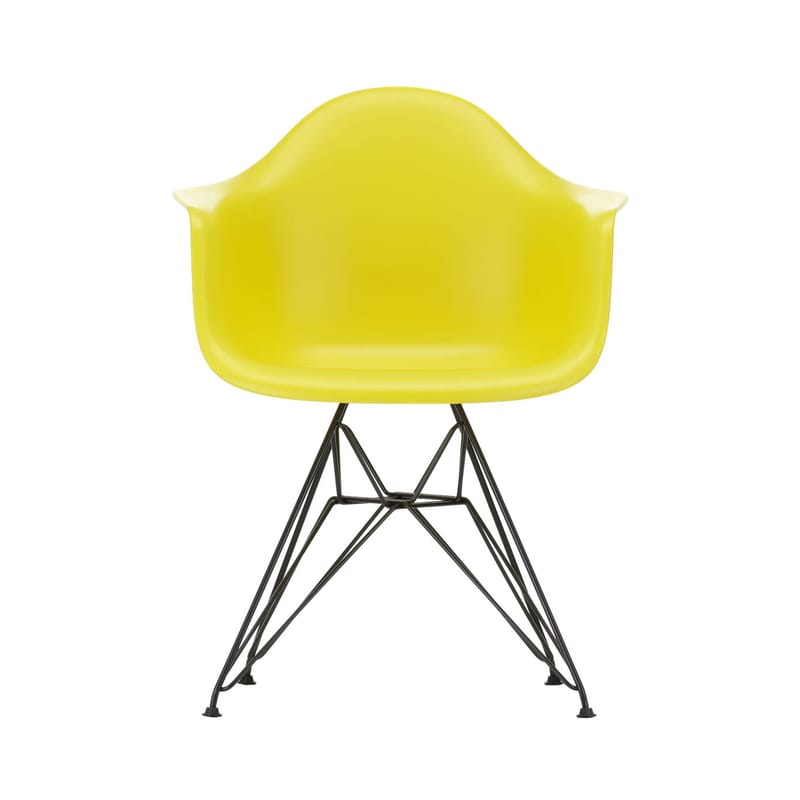 Mobilier - Chaises, fauteuils de salle à manger - Fauteuil DAR - Eames Plastic Armchair plastique jaune / (1950) - Pieds noirs - Vitra - Jaune sunlight / Pieds noirs - Acier laqué époxy, Polypropylène