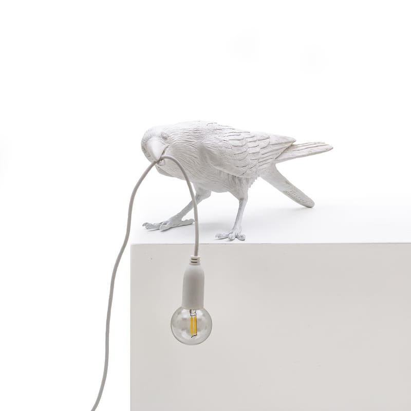 Luminaire - Lampes de table - Lampe de table Bird Playing/ Corbeau joueur plastique blanc - Seletti - Corbeau joueur / Blanc - Résine