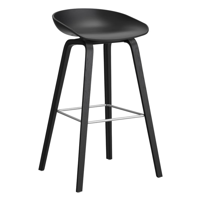 Mobilier - Tabourets de bar - Tabouret de bar About a stool AAS 32 HIGH plastique noir / H 75 cm - Recyclé - Hay - Noir / Chêne noir - Chêne laqué, Polypropylène recyclé