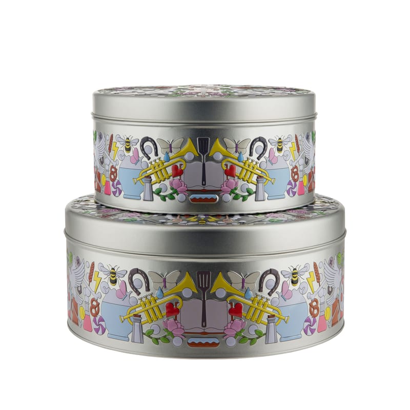 Table et cuisine - Boîtes et conservation - Boîte Garybaldi Tin métal multicolore / Set de 2 - Alessi - Multicolores - Fer blanc peint
