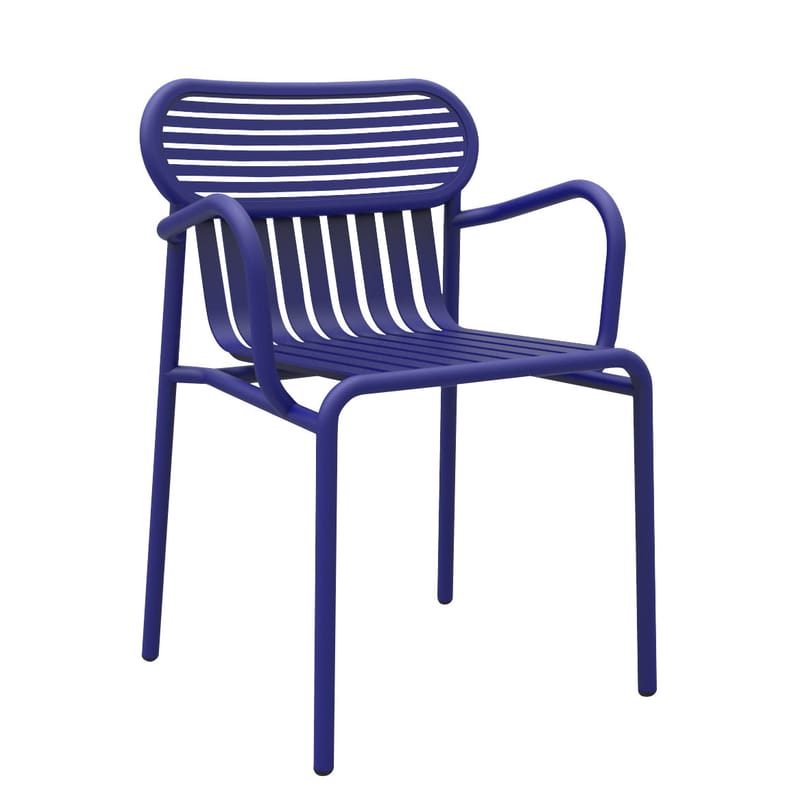 Mobilier - Chaises, fauteuils de salle à manger - Fauteuil bridge empilable Week-end métal bleu / Aluminium - Petite Friture - Bleu - Aluminium thermolaqué époxy