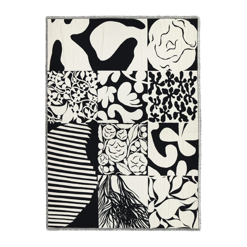 Décoration - Textile - Plaid Ruudut tissu blanc noir / 130 x 180 cm - Marimekko - Ruudut / Noir & blanc - Coton recyclé