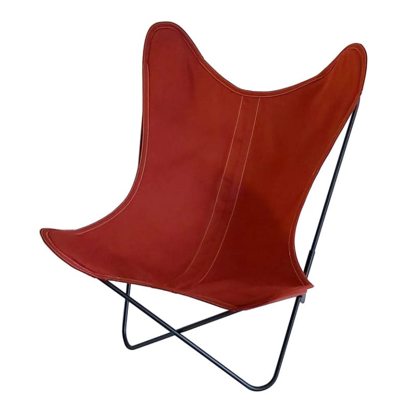 Möbel - Lounge Sessel - Sessel AA Butterfly OUTDOOR textil rot orange / Baumwolle - Gestell schwarz - AA-New Design - Terrakotta - Für d. Außeneinsatz behandelte Baumwolle, thermolackierter Stahl