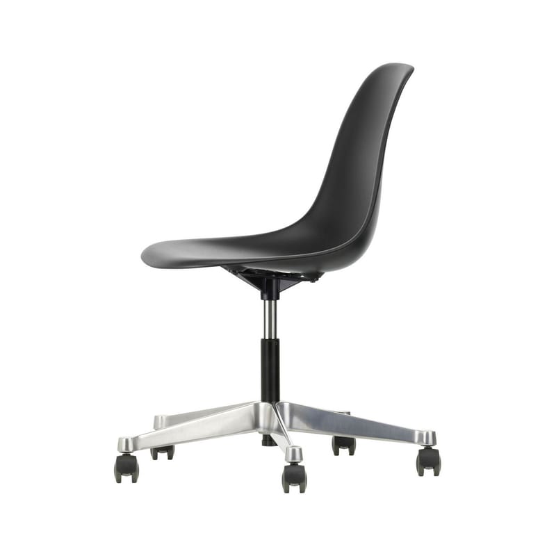 Mobilier - Fauteuils de bureau - Chaise à roulettes PSCC - Eames Plastic Side Chair plastique noir / (1950) - Vitra - Noir - Aluminium, Polypropylène