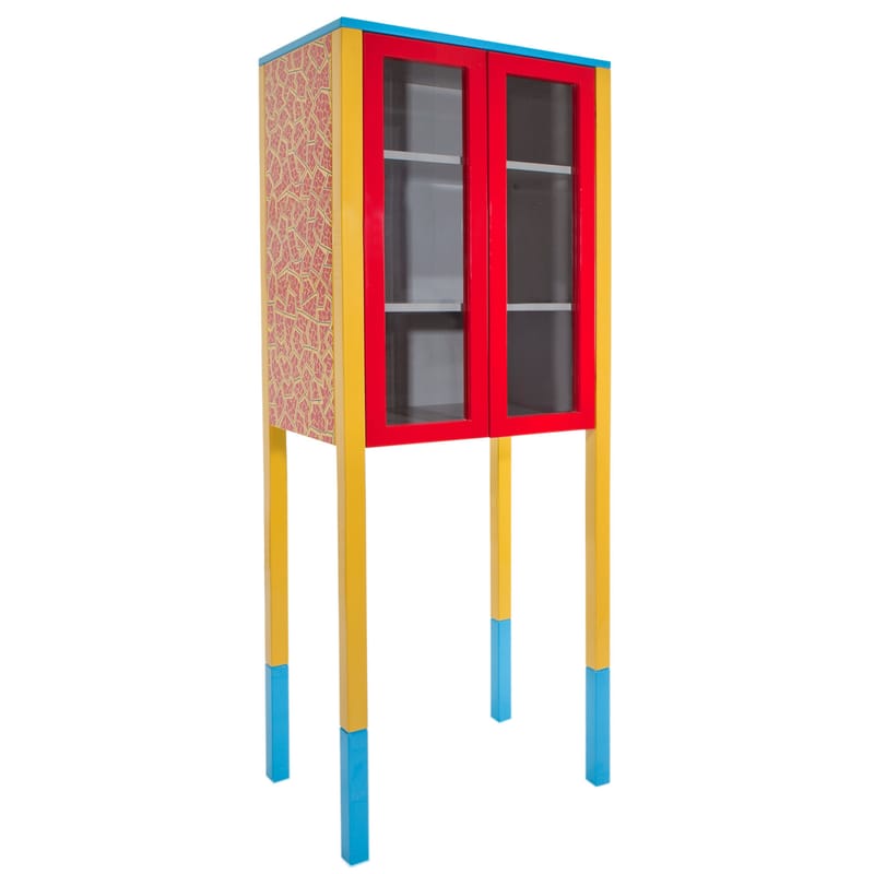 Möbel - Aufbewahrungsmöbel - Geschirrschrank Cabinet D\'Antibes holz blau gelb rot von George J. Sowden / 1981 - Memphis Milano - Gelb, rot & blau - Glas, lackiertes Holz