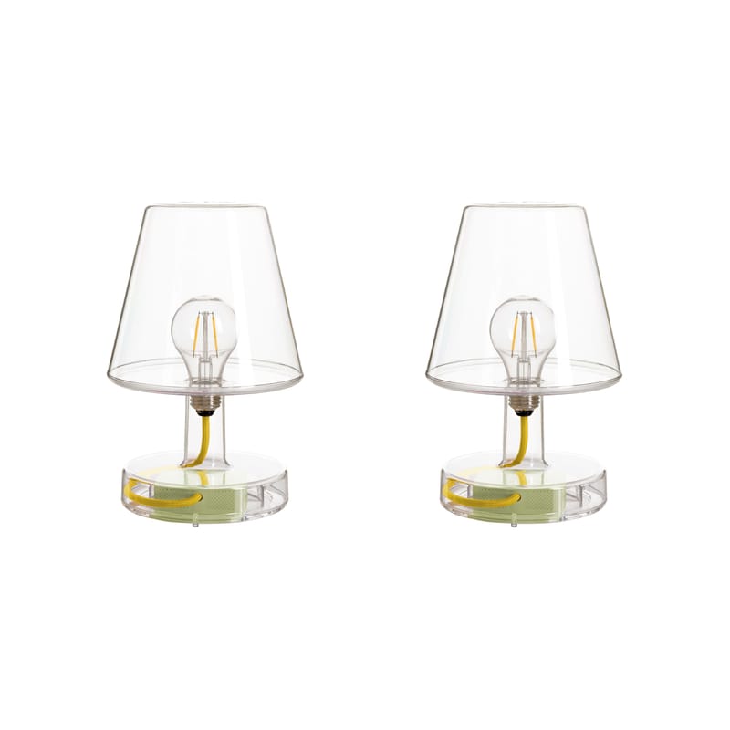 Pièces - Chambre - Lampe sans fil rechargeable Transloetje LED plastique transparent / H 25 cm / Set de 2 - Fatboy - Transparent / Câble jaune - Polycarbonate