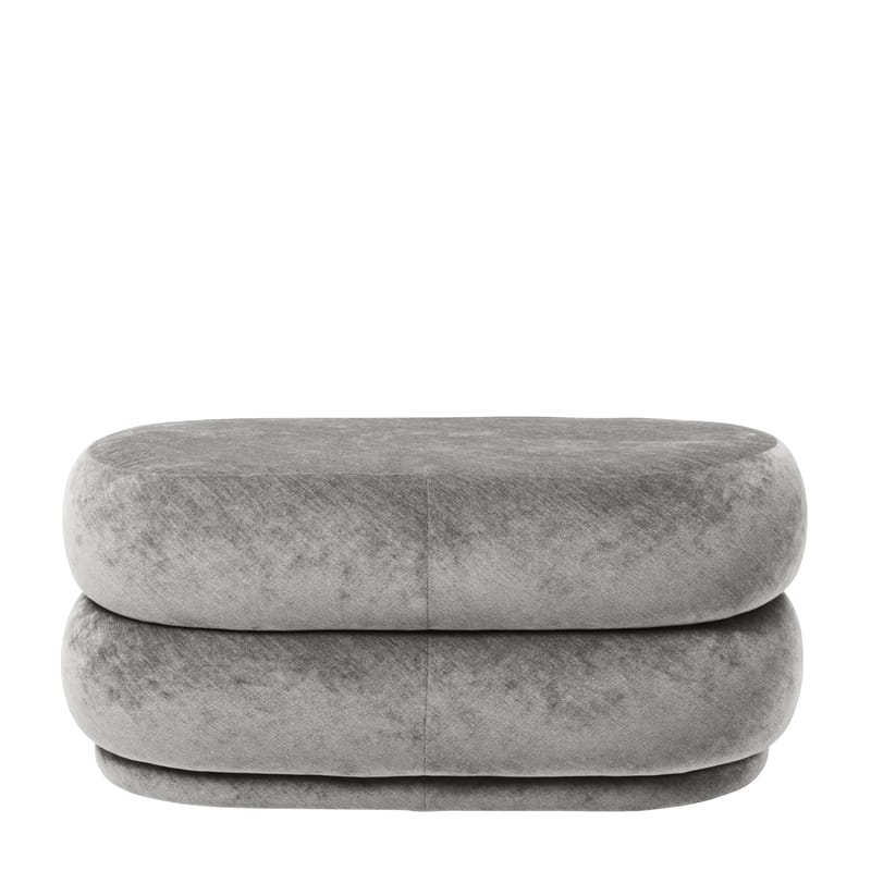 Mobilier - Poufs - Pouf Oval Medium tissu gris / 87 x 47,5 - Velours - Ferm Living - Gris ciment - Bois, Mousse, Velours