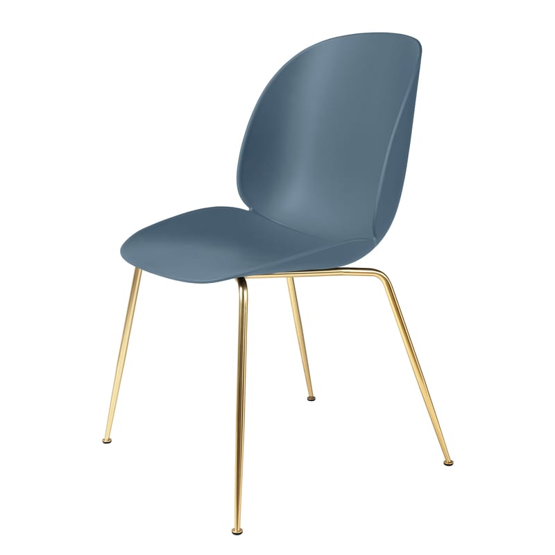 Möbel - Stühle  - Stuhl Beetle plastikmaterial blau grau / Gamfratesi - Stuhlbeine Messing - Gubi - Blaugrau / Stuhlbeine Messing - Messingbeschichteter Stahl, Polypropylen
