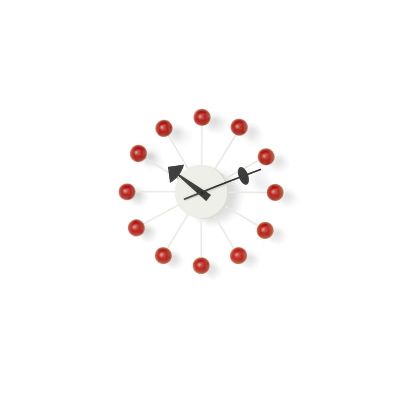 Décoration - Horloges  - Horloge murale Ball Clock bois rouge / By George Nelson, 1948-1960 / Ø 33 cm - Vitra - Rouge / Blanc - Bois peint, Métal verni