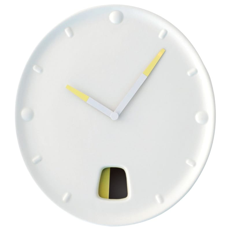 Decoration - Funny & surprising - Guichet Wall clock ceramic white Wall clock - Moustache - Ecru - Glazed ceramic, Lacquered metal