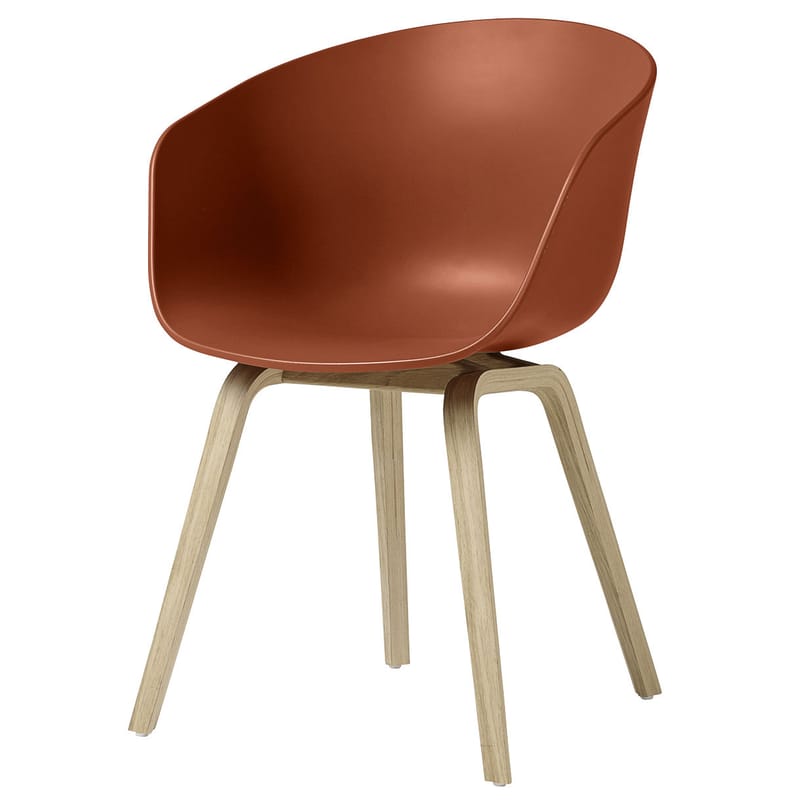 Furniture - Chairs - About a chair AAC22 Armchair plastic material orange natural wood Plastic & wood legs - Hay - Orange / Wood legs - Matt varnished oak, Polypropylene
