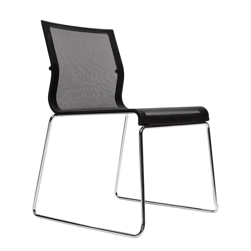 Mobilier - Chaises, fauteuils de salle à manger - Chaise empilable Stick Chair tissu noir - ICF - Noir/ Base chrome - Acier, Aluminium, Tissu