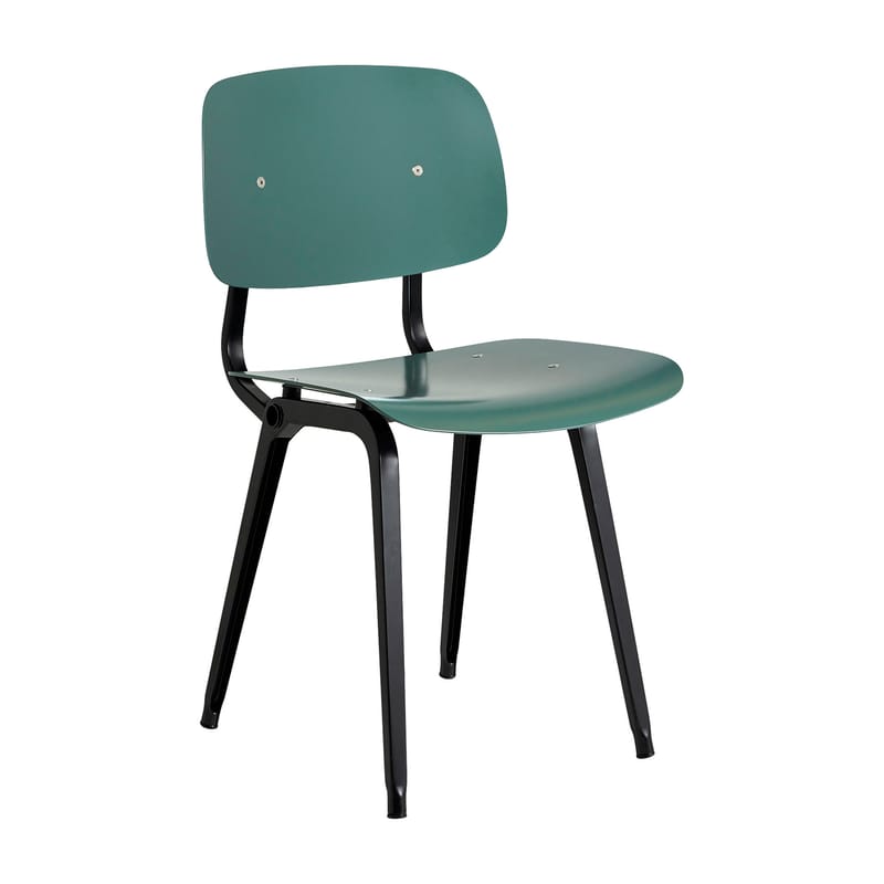 Mobilier - Chaises, fauteuils de salle à manger - Chaise Revolt plastique vert / Réédition 1950\' - Hay - Vert Pétrole / Pieds noirs - ABS recyclé, Acier thermolaqué
