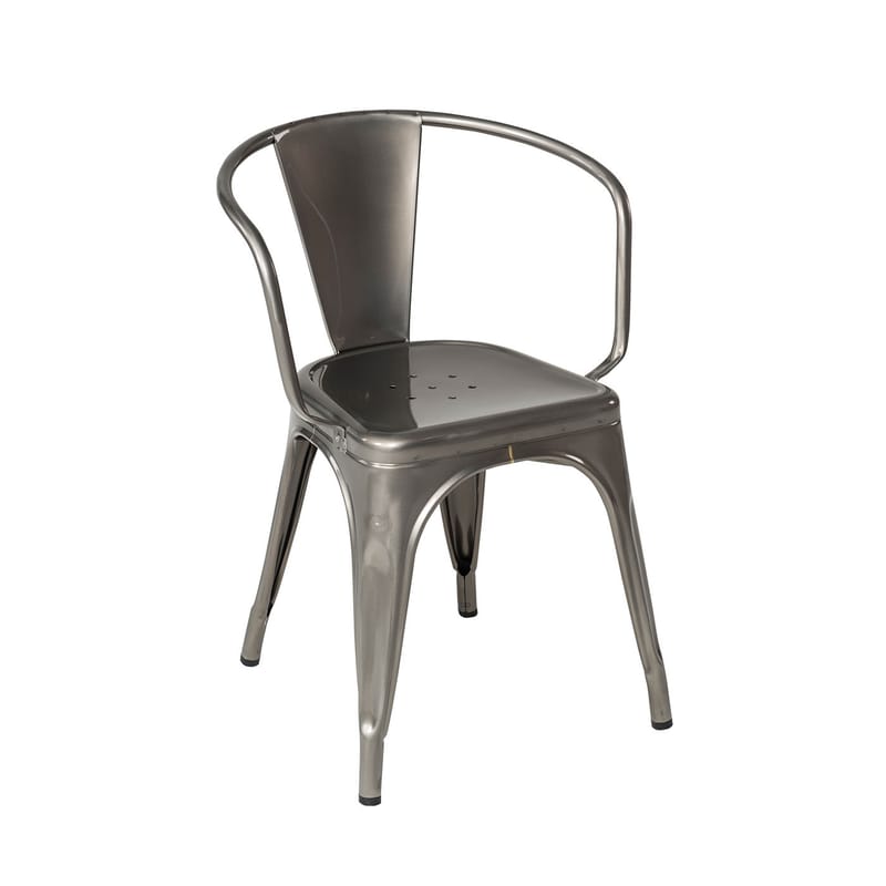 Mobilier - Chaises, fauteuils de salle à manger - Fauteuil empilable A56 Outdoor métal / Inox brut - Pour l\'extérieur - Tolix - Acier brut verni brillant - Acier inoxydable brut verni brillant