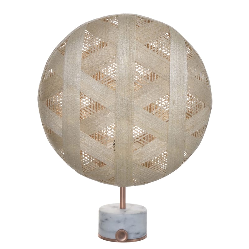 Illuminazione - Lampade da tavolo - Lampada da tavolo Chanpen Hexagon tessuto pietra beige / Ø 36 cm - Motivo triangolo - Forestier - Beige / Rame - Marmo, Metallo, Tessuto in abaca