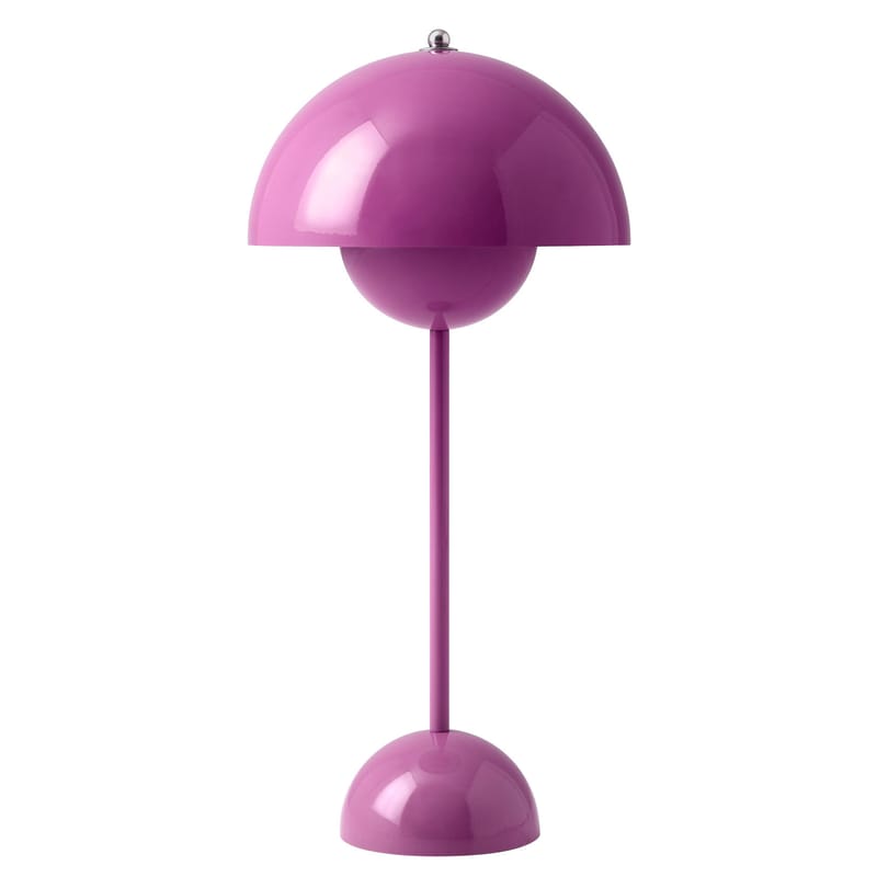 Luminaire - Lampes de table - Lampe de table Flowerpot VP3 métal rose / H 50 cm - By Verner Panton, 1968 - &tradition - Rose Tangy - Acier laqué