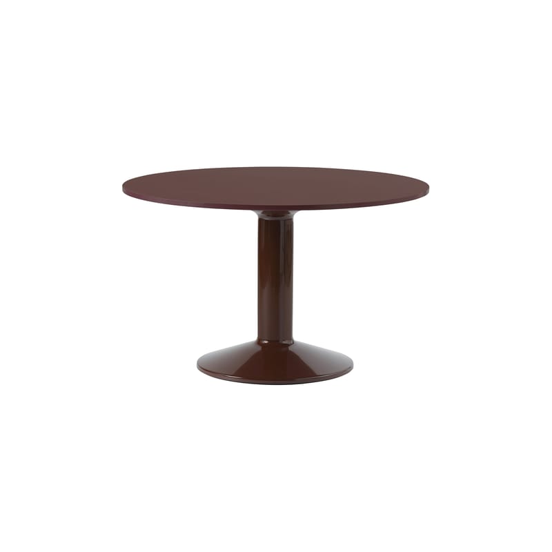 Mobilier - Tables - Table ronde Midst plastique rouge / Ø 120 cm - Linoleum - Muuto - Rouge mat (linoleum) / Pied rouge brillant - Acier, MDF recouvert de linoleum