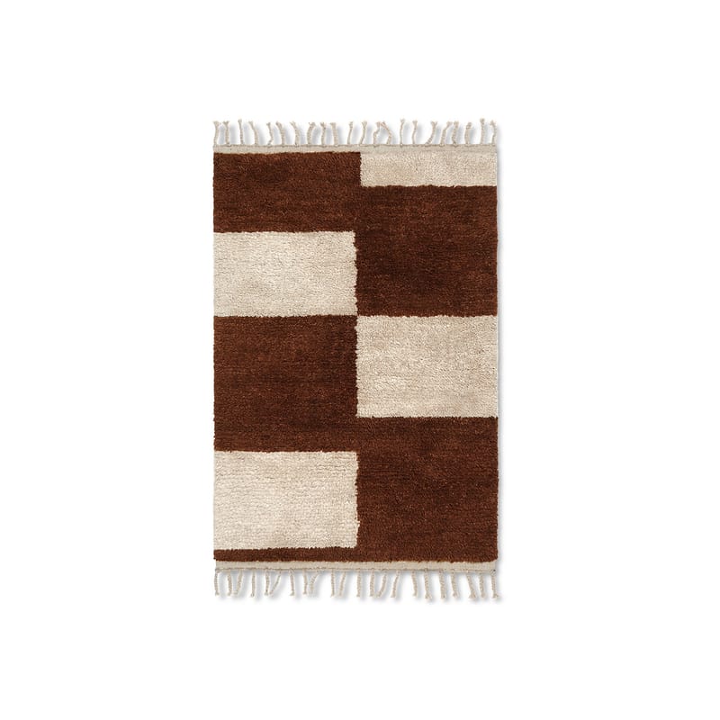 Décoration - Tapis - Tapis Mara Small  marron / 80 x 120 cm - Laine nouée main - Ferm Living - Brique / Blanc cassé - Coton, Laine