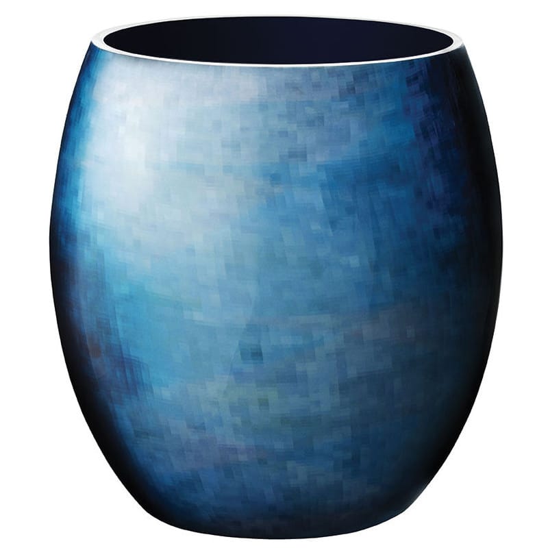 Décoration - Vases - Vase Stockholm Horizon métal céramique bleu Medium / H 22 cm - Stelton - H 22 cm / Bleu - Aluminium, Email à froid
