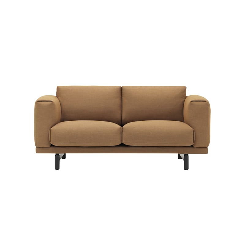 Furniture - Sofas - Rest Studio 2 seater sofa textile brown / L 165 cm - Muuto - Camel / Black legs -  Plumes, Foam, Kvadrat fabric, Tinted oak