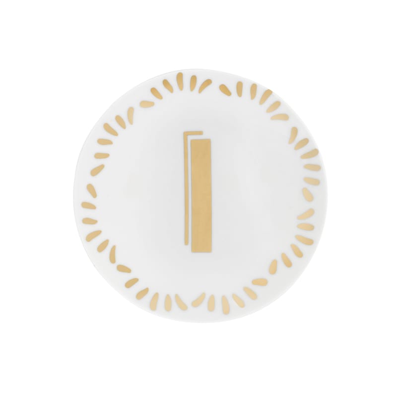Tableware - Plates - Lettering Petit fours plates ceramic white gold Ø 12 cm / Letter I - Bitossi Home - Letter I / Gold - China
