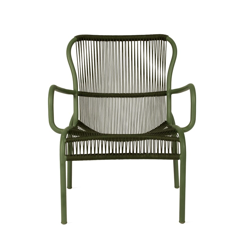 Furniture - Armchairs - Loop Lounge Low armchair plastic material textile green / Stackable - Hand-woven polypropylene cord - Vincent Sheppard - Green - Polypropylene rope, Thermolacquered aluminium