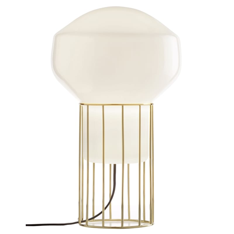 Lighting - Table Lamps - Aérostat Piccola Table lamp glass white - Fabbian - Brass structure / White diffuser - Brass plated metal, Opalin mouth blown glass